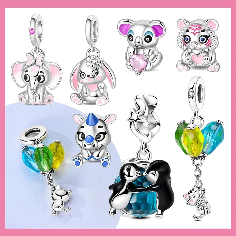925 Sterling Silver Pet Series Cute Animals Charms Blue Penguin Hug Heart Love Bead Fit Original Bracelet for Women Jewlery Gift