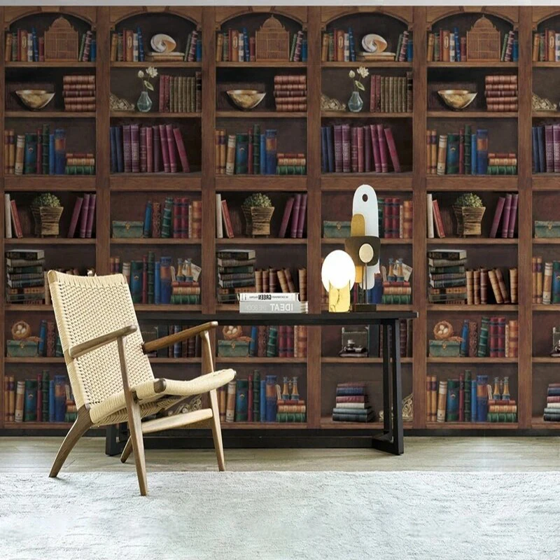 

Настенная роспись на заказ, оригинальная книжная полка с полной стеной книги, ТВ, спальня, украшение для дома, фоновая роспись