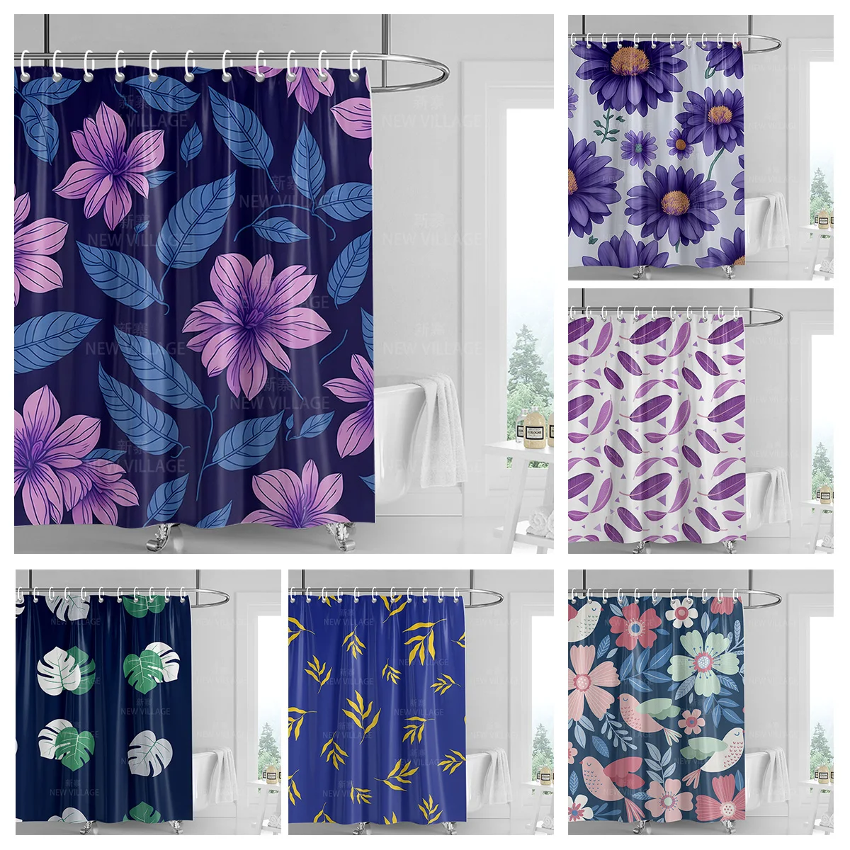 Home shower curtains bathroom Decora waterproof fabric non-slip bathmat water absorption curtain Modern nordic simple plant