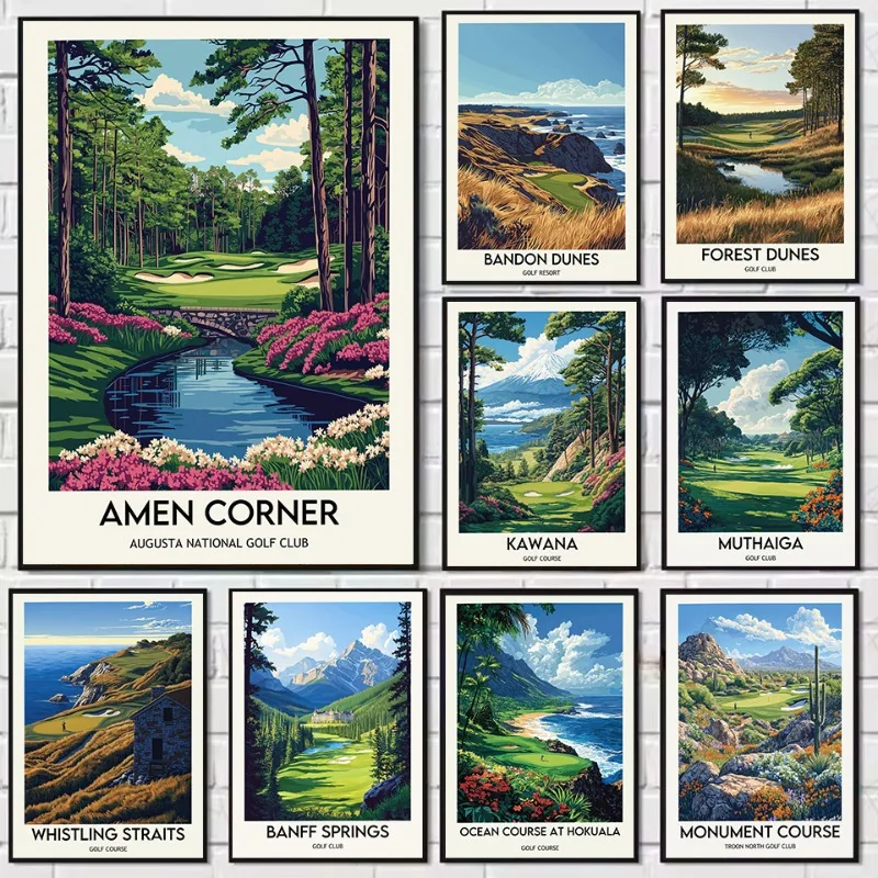 Vintage Poster des Berühmten Golfresorts Bandon-Dunes mit Landschaftssicht auf den Sportplatz - Leinwanddruck als Wandbild für die Heimdekoration