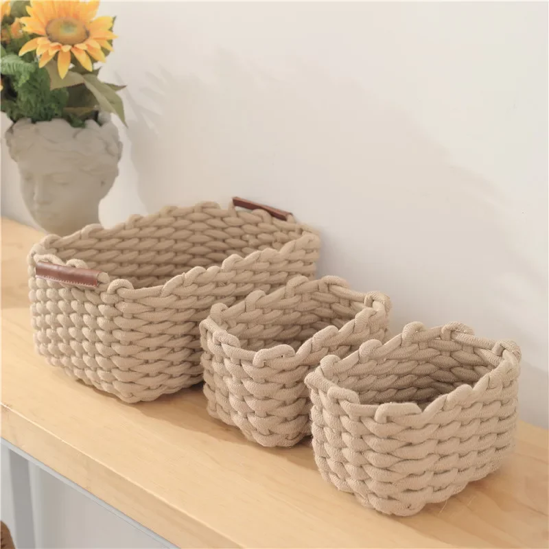 New Cotton Hand-woven Storage Basket Desktop Key Remote Control Organizer Nordic CottonRope Simple Style Sundries Storage Basket