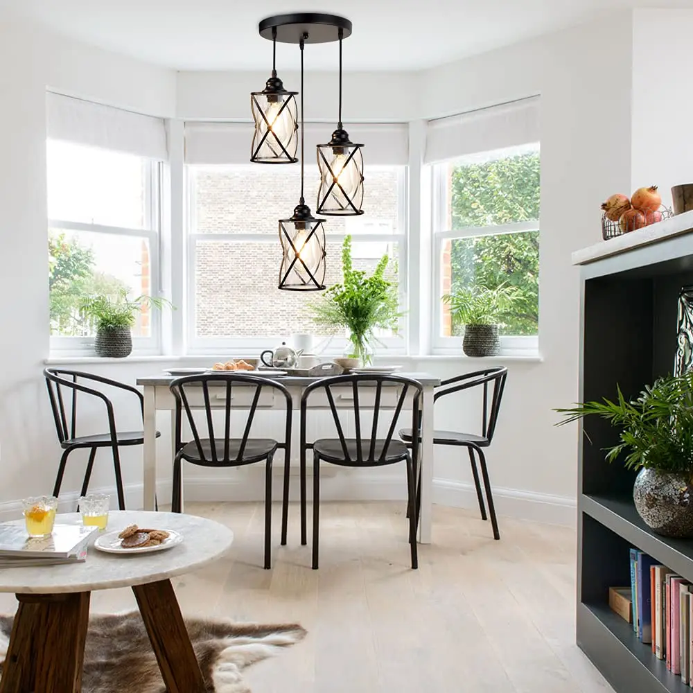 Vintage Hanging Lamp 3 Flame Retro Pendant Lamp Black E27  Pendant Light Adjustable for Dining Room, Living Room, Bedroom