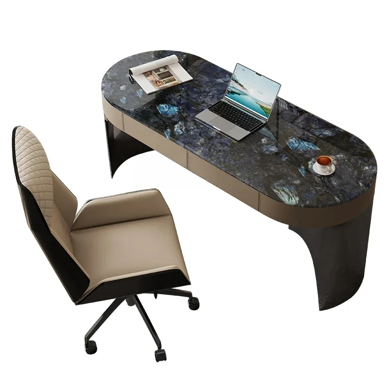 JJLight Luxury Modern Study Saddle Leather Computer Desk Minimalist Household Supercrystalline Stone Desk