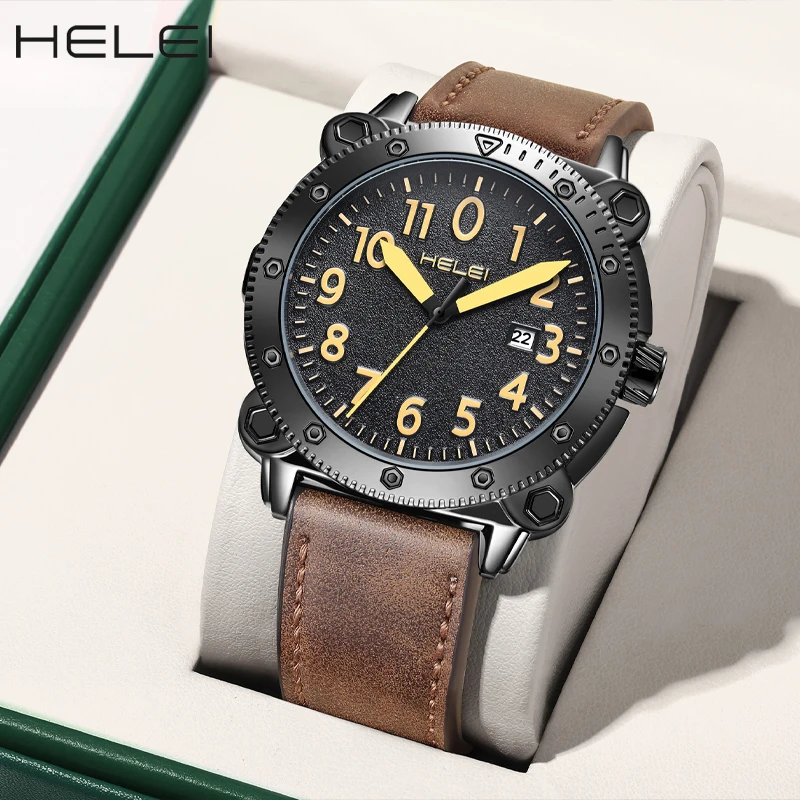 HELEI Men's Watches 2024 Luxury Waterproof Date Quartz Wristwatches Male Clock Pilot Big Case Fashion Original Watches For Men