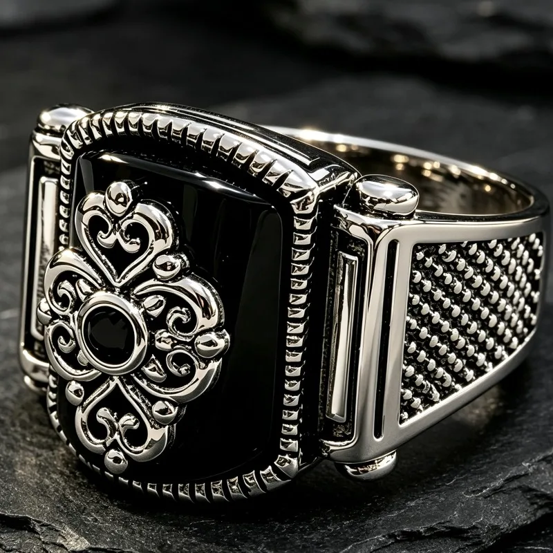 European and American new fashion retro simple engraving flower shape men's ring