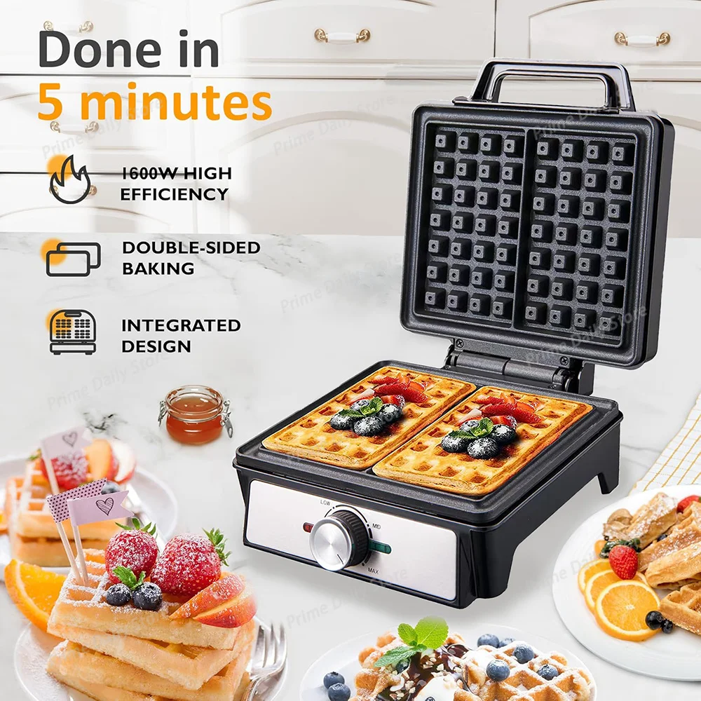 Waffles Maker 2 Slices Adjustable Temperature Electric Breakfast Belgian Waffle Machine Non-Stick Egg Cake Iron Plates 1600W