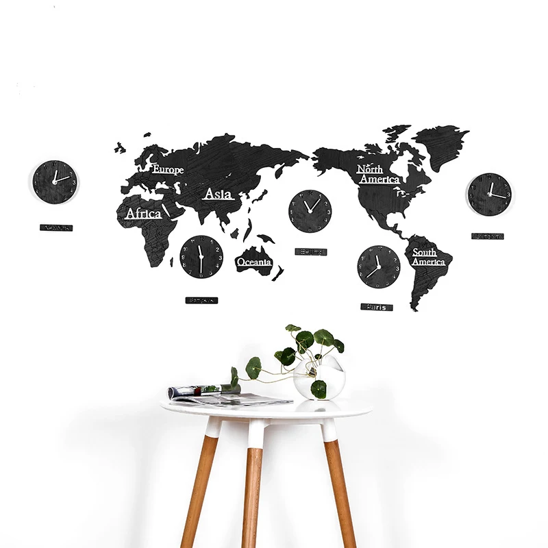 Large Wall Clock World Map Nordic Wooden Clocks Wall Home Decor Creative Silent Watches Luxury Living Room Decoration Gift