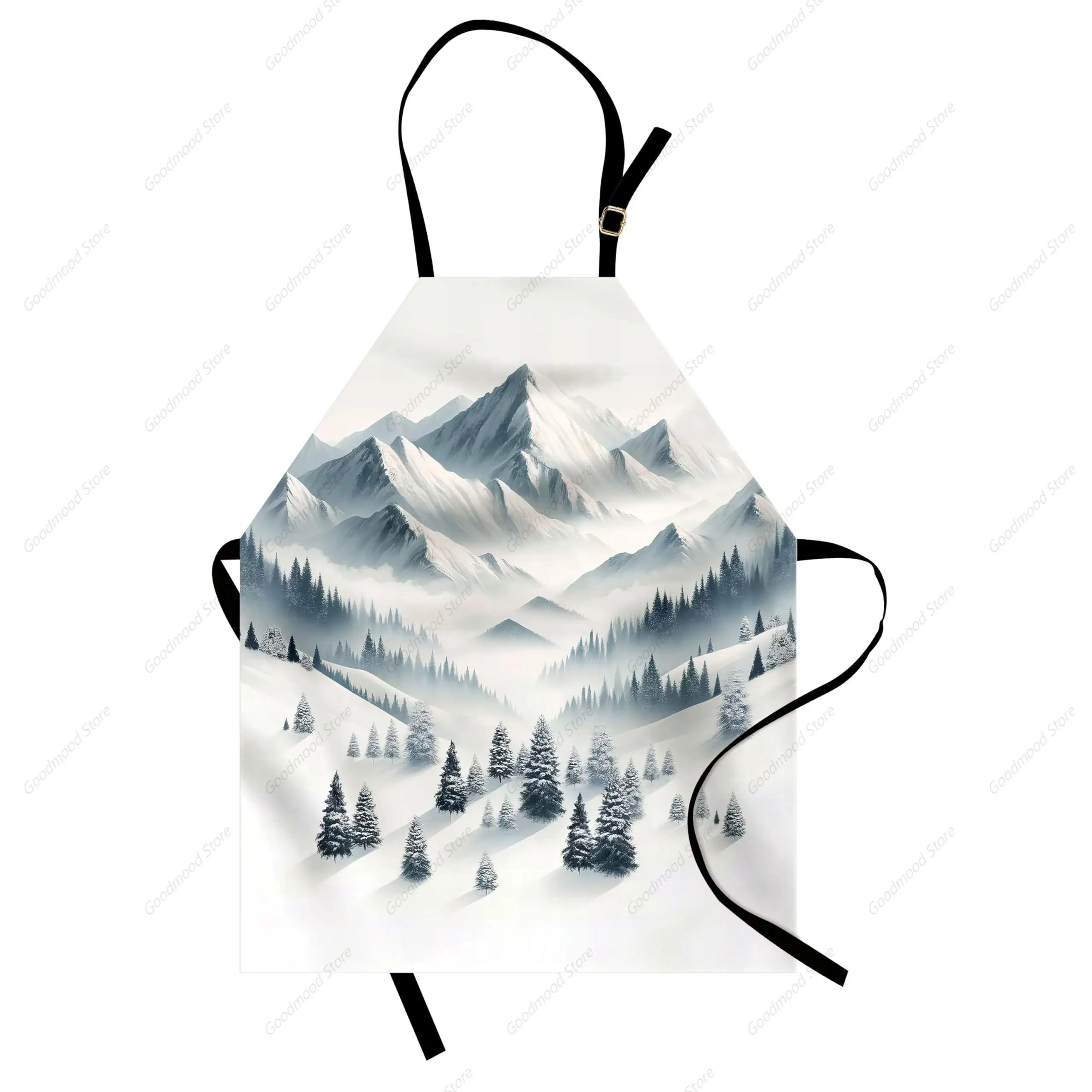 Mountain Apron, Breezy Terrain Winter Season Panorama Peaks and Spruce Trees Print Cooking Gardening, Adult Size