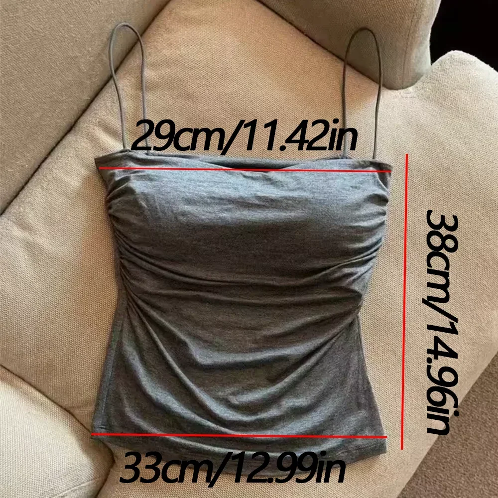 2 ชิ้น Stylish เอวจีบรัดตัว - Soft Support FIXED Chest Pad เสื้อกั๊กแขนกุดเซ็กซี่สั้นพร้อมสายรัดบางสีทึบ