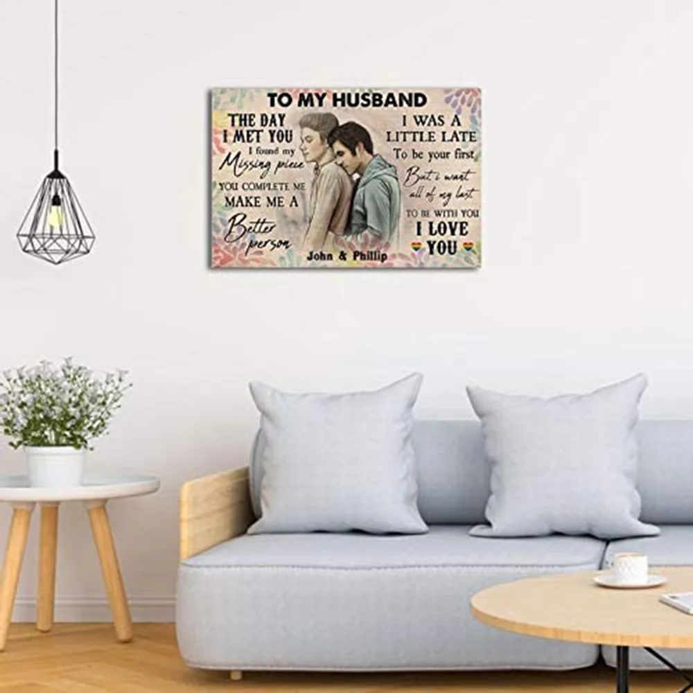 Gay Couple The Day I Met You Horizontal Poster Give My Husband Poster Pride LGBT Hug Love Living Room Canvas Painting