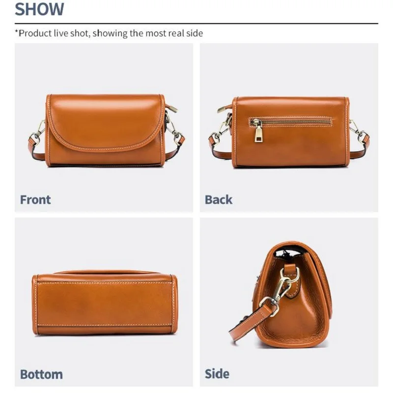 Genuine Leather Crossbody Purse for Women Vintage Designer Handbags Ladies Flap Over Small Shoulder Bag Cell Phone Purse 2 Strap image 3