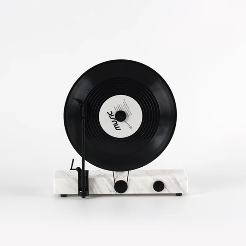 

Vertical Retro Sound Recorder Vinyl Marble Base Metal Record Home Decor Living Room Decorative Objects for Room Ornaments Gifts