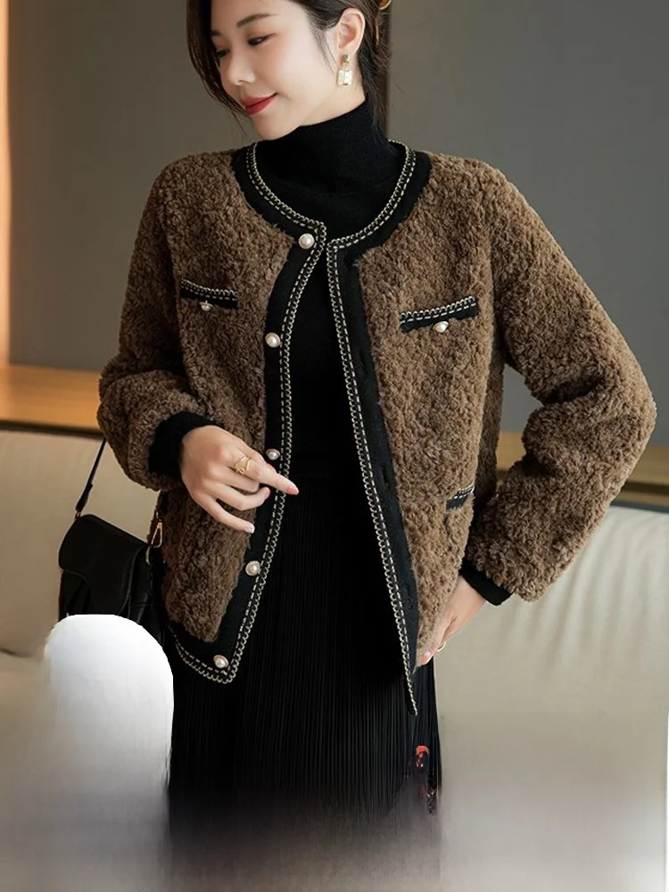 الراقية معطف الفرو ort المرأة الدفء محاكاة الجلود الرجعية Sle جولة Ne الشتاء ملابس خارجية Ele Chic Sle
