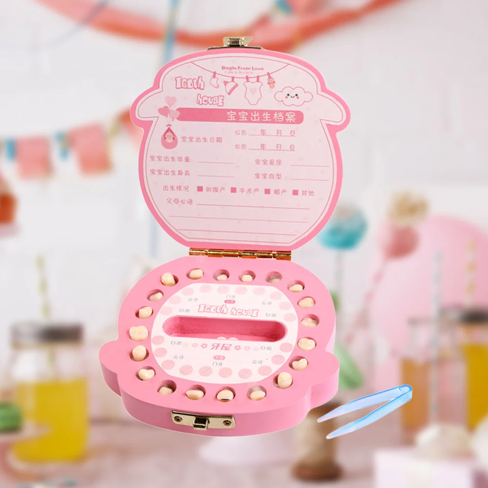 

Wooden Baby Teeth Save Box Pink Lanugo Deciduous Teeth Container Keepsake Souvenir for Special Notes and Dates