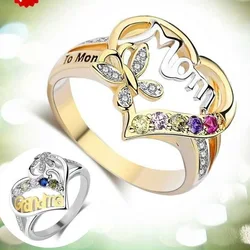 Lovely Mother's Rings Women Personality Hollow Out Love Heart Letter Mom Ring Butterfly Crystal Rings Jewelry Mother's Day Gifts
