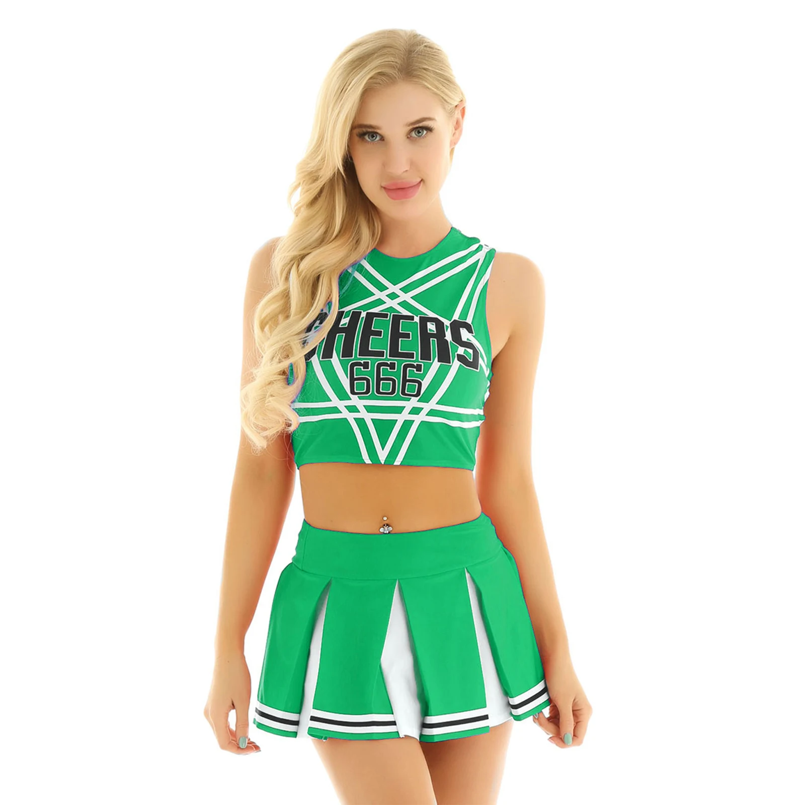 

Women Japanese Schoolgirl Cosplay Uniform Outfits Sexy Cheerleading High School Musical Costume Crop Tops with Pleated Skirt Set