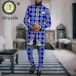 Men`s Suit African Clothes Embroidery Blazer and Ankara Pants 2 Piece Set Print Outfits Dashiki Attire with Kerchief A2316066