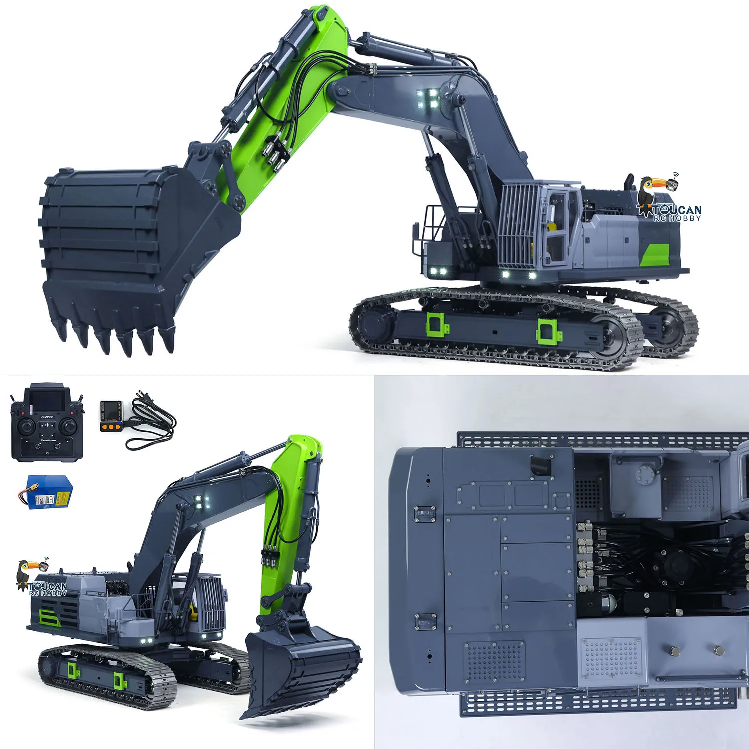 Excavadora hidráulica con Control remoto RTR 1/12, máquina resistente 395F, válvulas de Metal de 6 canales, excavadora RC, Motor sin escobillas, acoplador rápido ESC