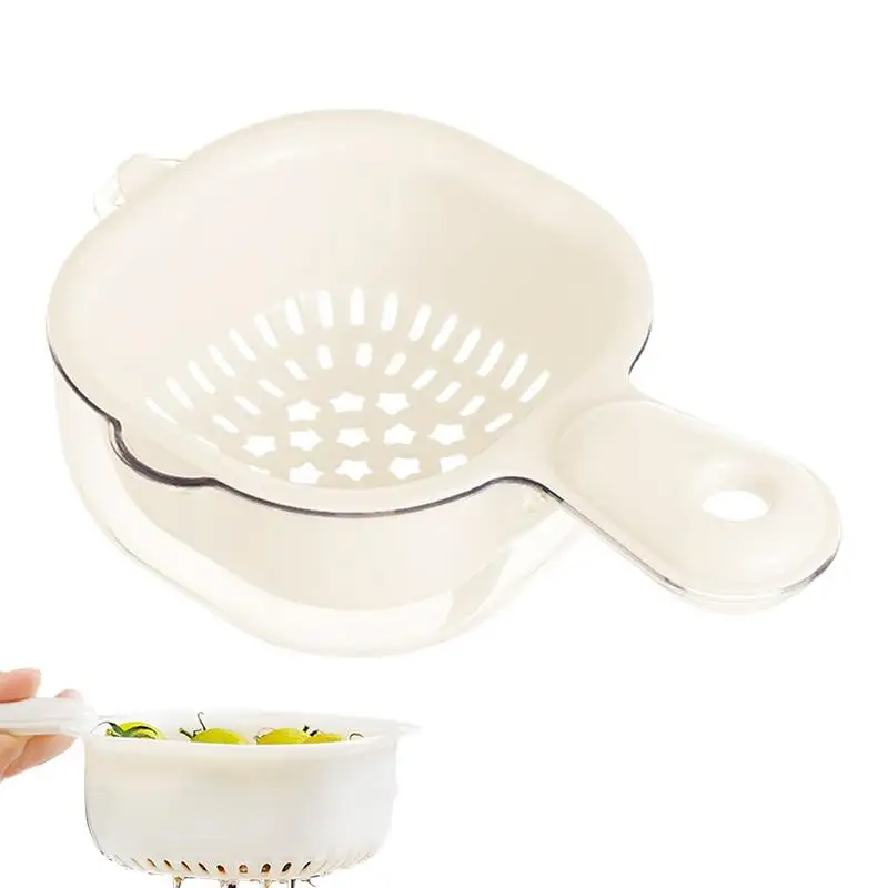 Pasta Strainer With Handle Small Berry Veggie Colander 2-in-1 Veggie Washing Bowl With Handle Soak Wash And Drain Double-Layer