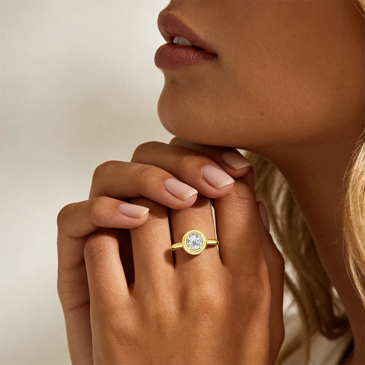 14K Gold Filled 1.2ct Moissanite Bezel-Set Solitaire Ring Au585 Halo Diamond Ring for Women Valentine's Day Gift Fine Jewelry