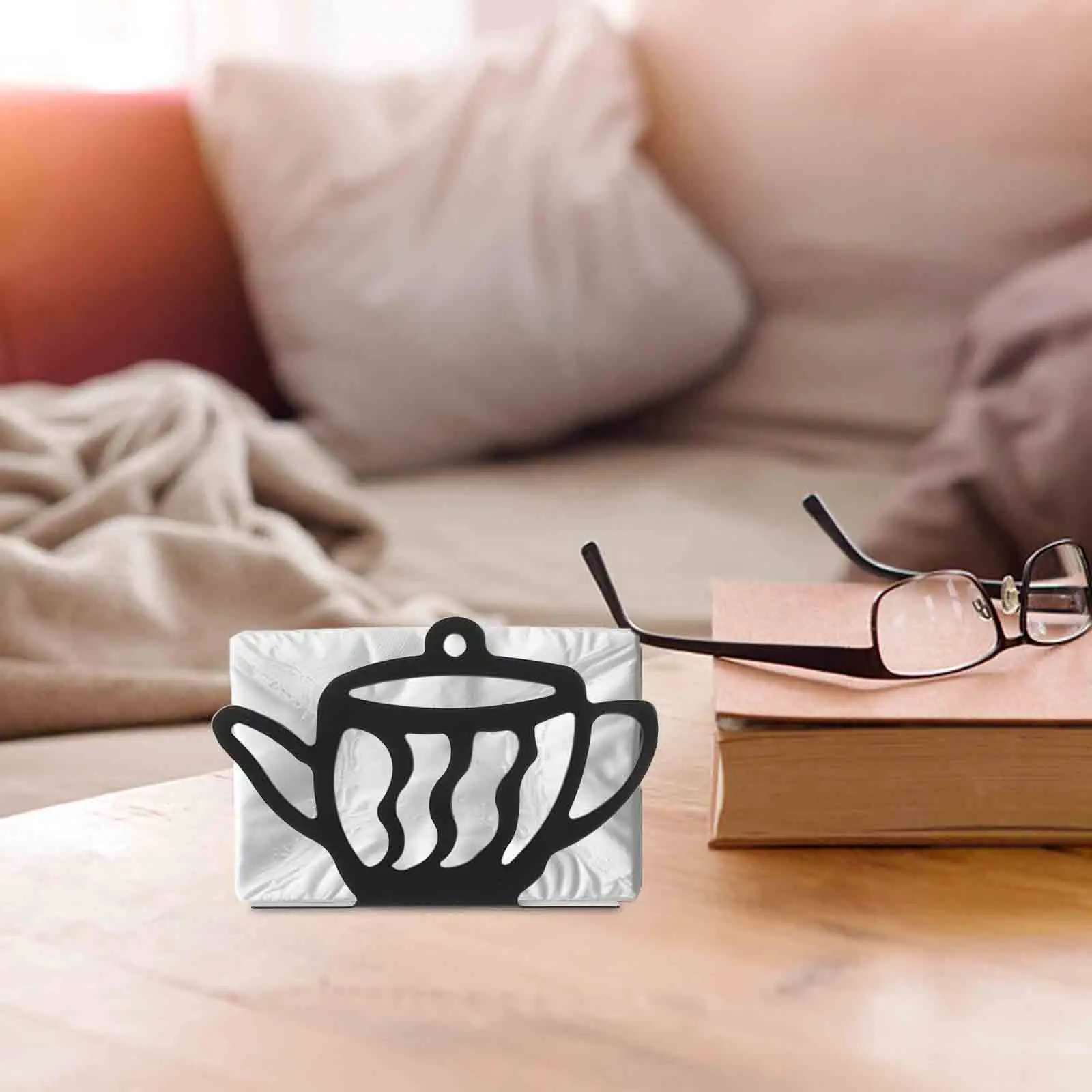 Black Iron Teapot Napkin Holder Decorative Paper Tissue Dispenser Kitchen Dining Table Organizer Upright Metal Napkin Holder - view 5