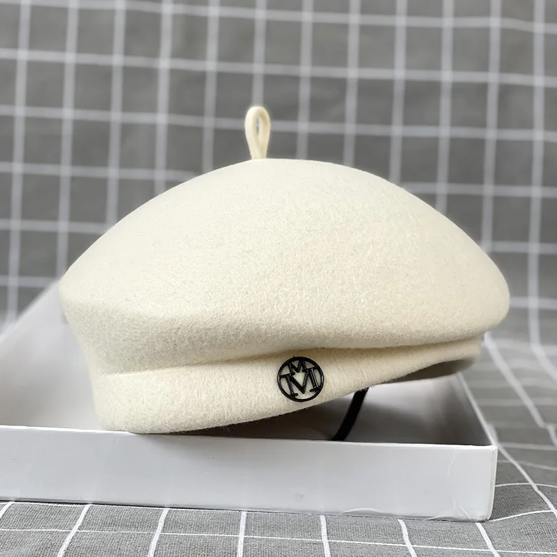 European Elegance Beret 100% Wool Structured Timeless Versatile Academic Chic Painter Hat for Women