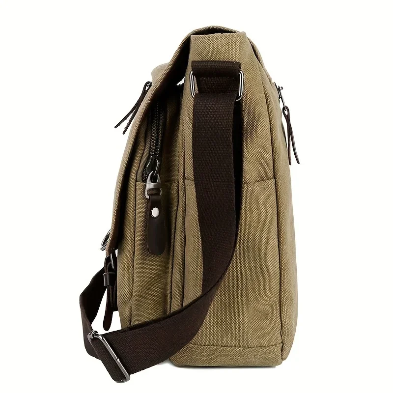 Retro Canvas Messenger-Tasche für Herren Große Laptop-Tasche Lässige Umhängetasche für Freizeitaktivitäten Tägliche Pendler-Tasche, Schultaschen College-Taschen – Detail 3