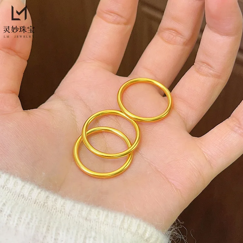 

Роскошное ювелирное кольцо из настоящего золота 9999 24 карата, золотое кольцо с закрытым ртом, простой и универсальный подарок для подруги