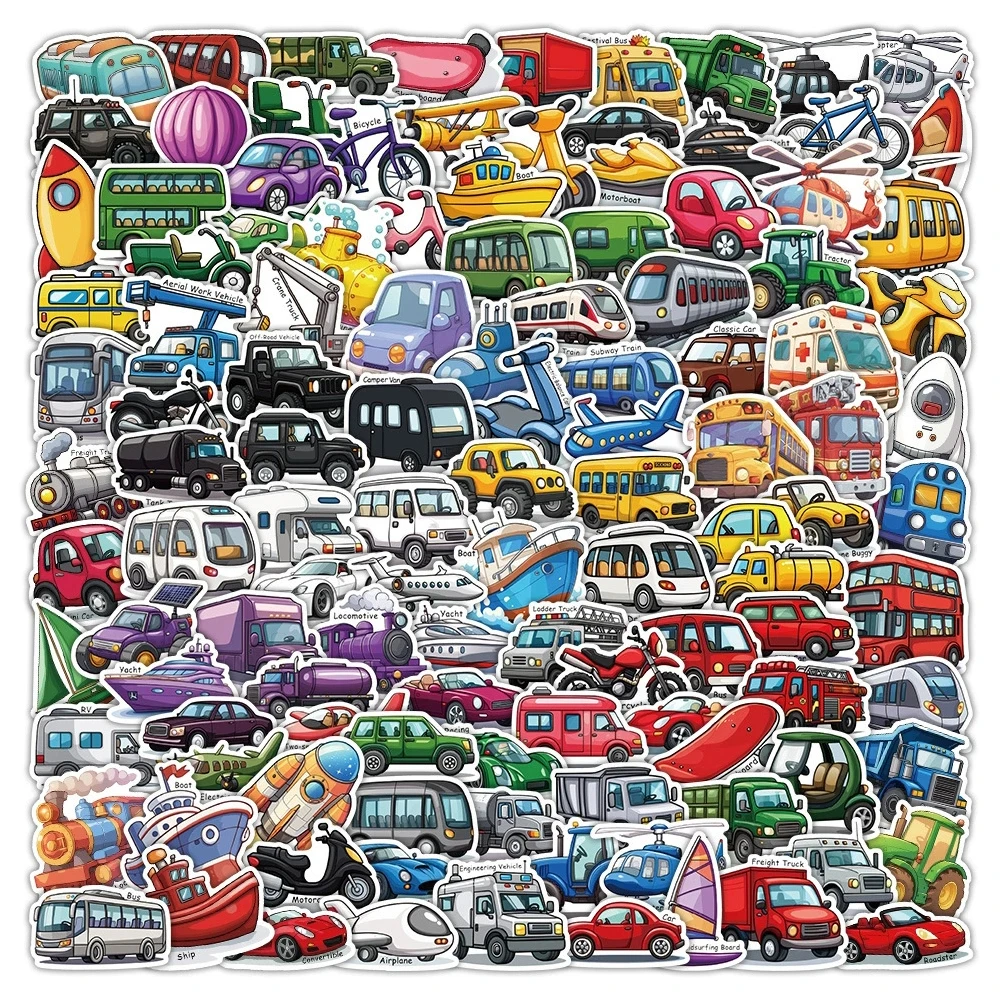 10/50/100/200pcs Cartoon Cute Transport Truck Graffiti Stickers Waterproof DIY Helmet Suitcase Airplane Ship Funny Toy Sticker