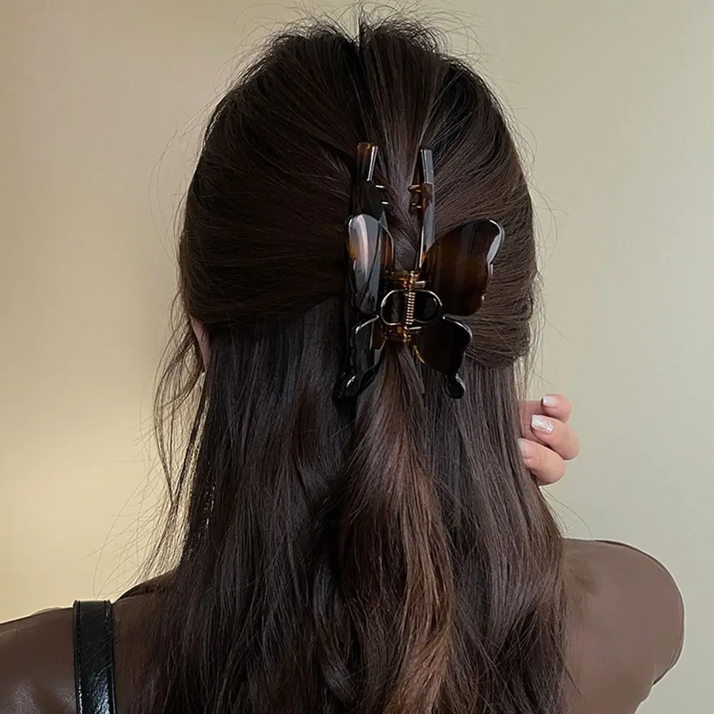 

Fashion Acrylic Butterfly Hair Claw Korean Solid Color Tortoiseshell Shark Clip Temperament Girls Hair Clip Female