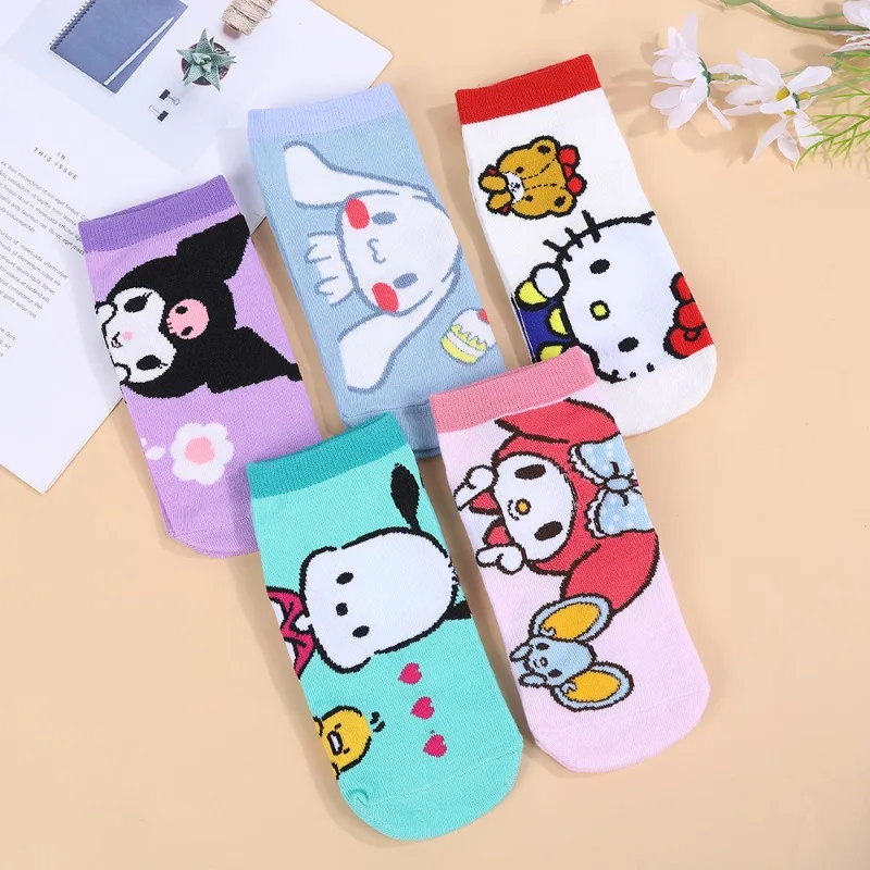 

5pairs New Kawaii Sanrio Hello Kitty Sock Cute Cartoon My Melody Cinnamoroll Girls Invisible Comfortable Socks Gifts for Friends