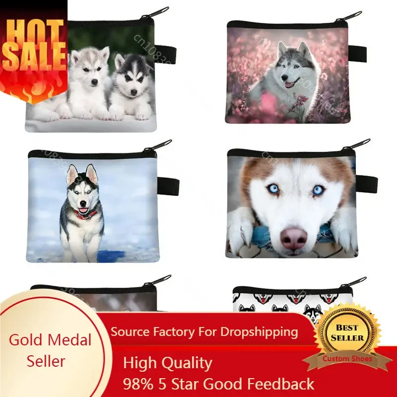 

Lovely Husky Pattern Coin Purse 3D Cute Dogs Women Zipper Mini Wallet Female Animal Credit Card Bag