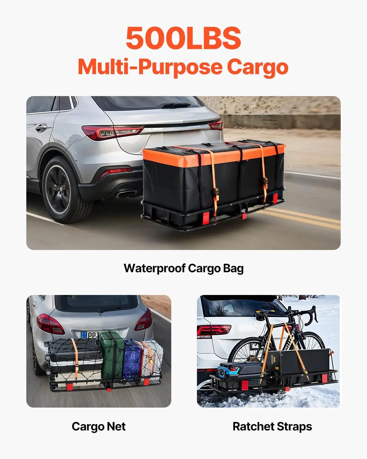 VEVOR 60 x 24 x 6 in Folding Hitch Cargo Carrier 500lbs Capacity