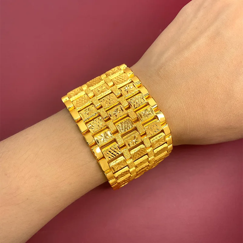 Boss Bracelet - Board Type 45mm Wide Exaggerated Men's Sandblasted Bracelet 9999gold