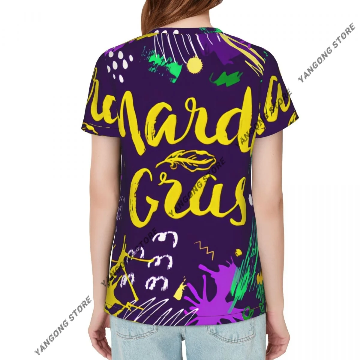 Women's T-shirt ladies casual Mardi Gras Colorful Background female T-shirt short-sleeved T-shirt summer thin tops