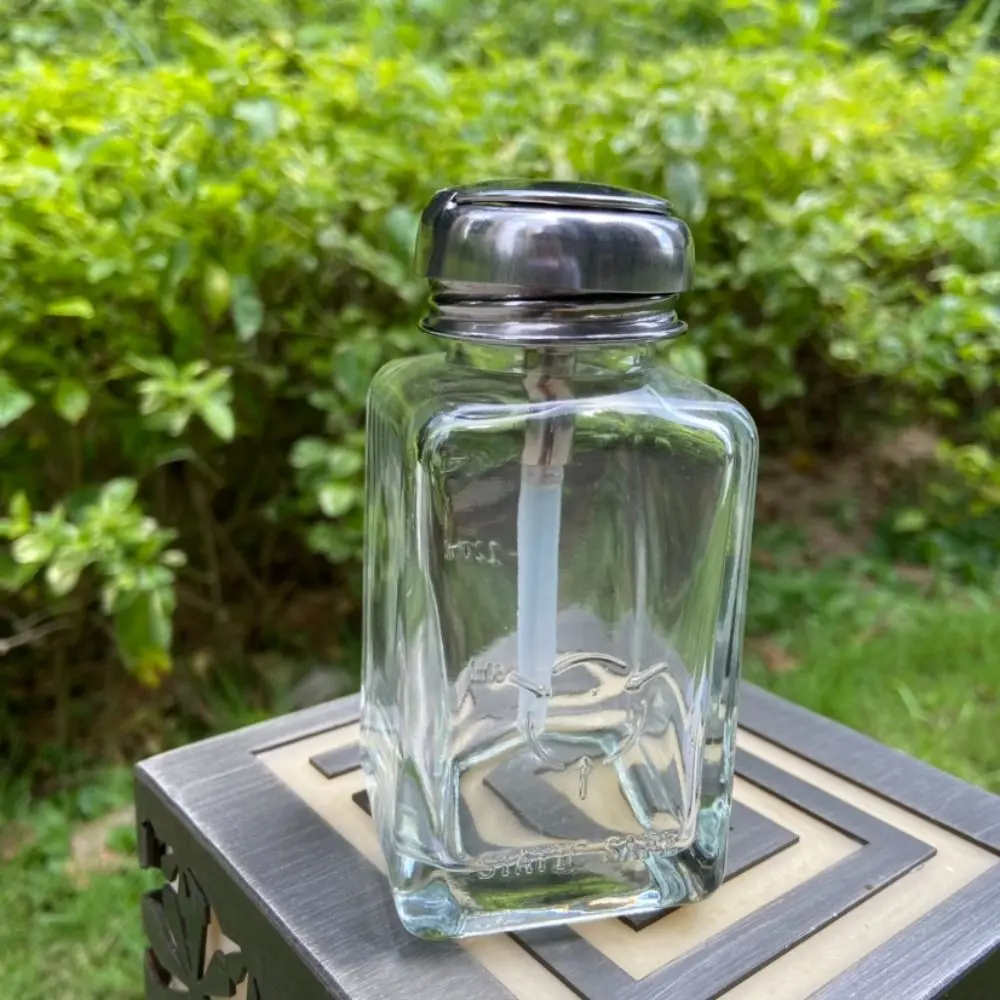 180 ミリリットル/120 ミリリットルプッシュダウンポンプディスペンサーガラスクリアクリア詰め替えボトル防食厚みマニキュアリムーバーボトル旅行