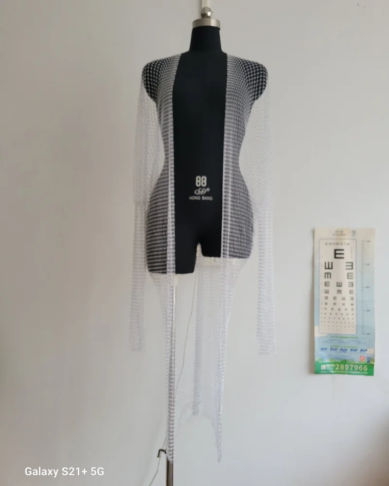 Herren Strass-Netz-Cardigan, transparent, offene Vorderseite, Überwurf für Rave, Festival, Party, Club, Bühnenkostüm, Outfit, Dropshipping – Detail 9