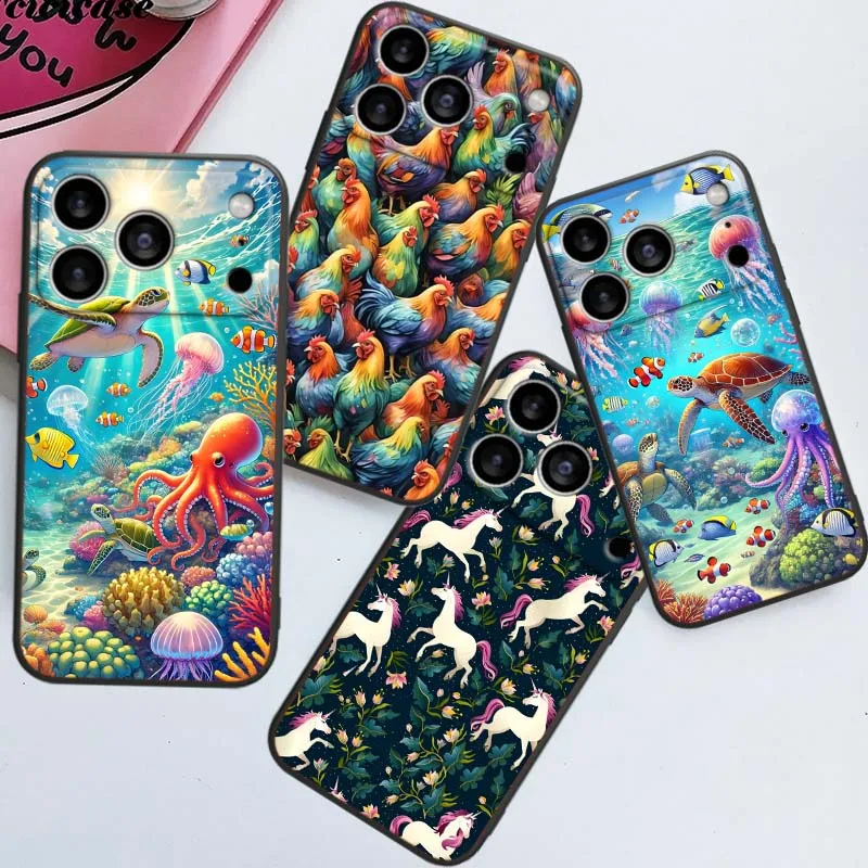 

Cartoon animal patterns For Apple iPhone 17 16 16E 15 14 13 12 11 Pro Max Plus Air Black Soft Silicone Cover Phone Case