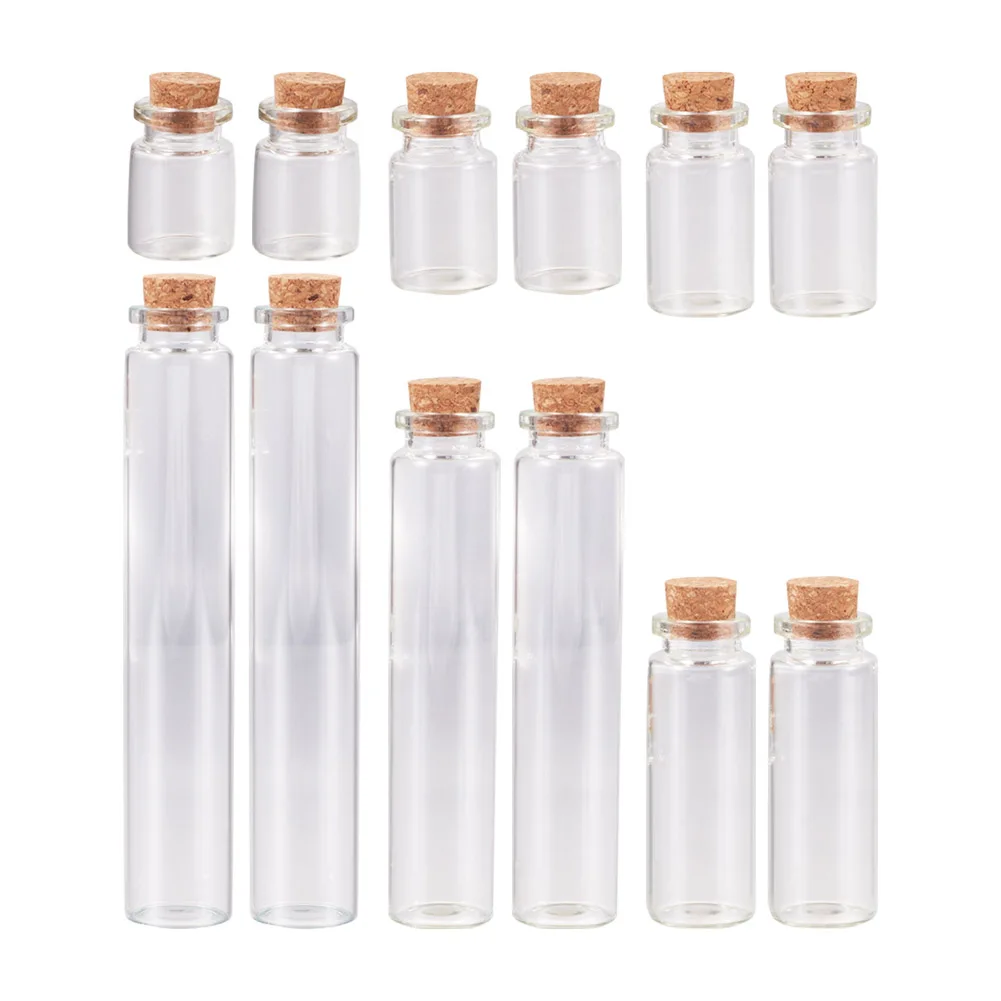 12Pcs Tiny Column Shape Glass Bottles With Cork Plug Transparent DIY Wishing Vials Bottle Decoration Wedding Gift Bead Container