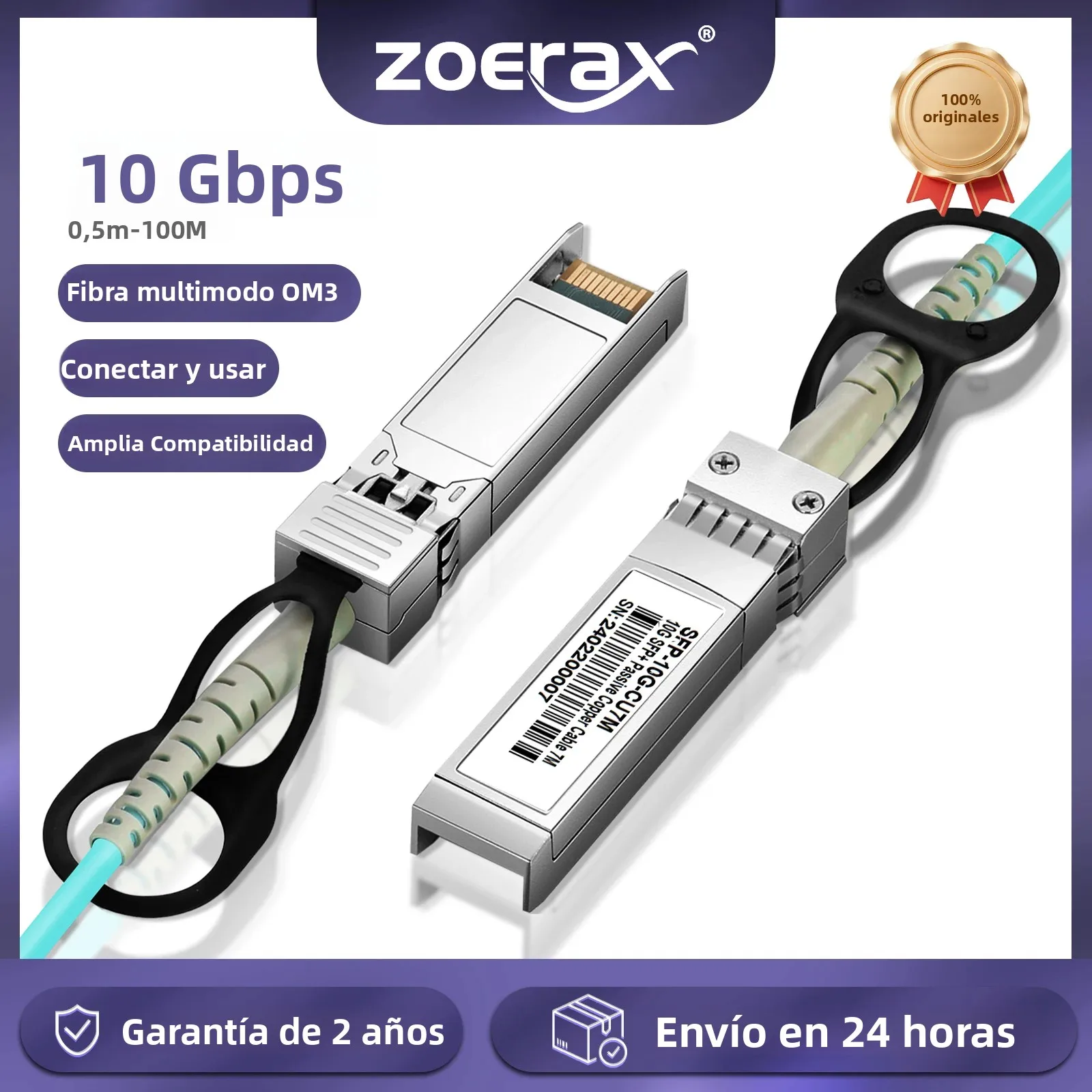 ZOERAX 10G SFP+ AOC Cable Óptico Activo SFP+ a SFP+ OM3 Multimodo para Cisco, Huawei, MikroTik, HP, Intel, Dell Switch