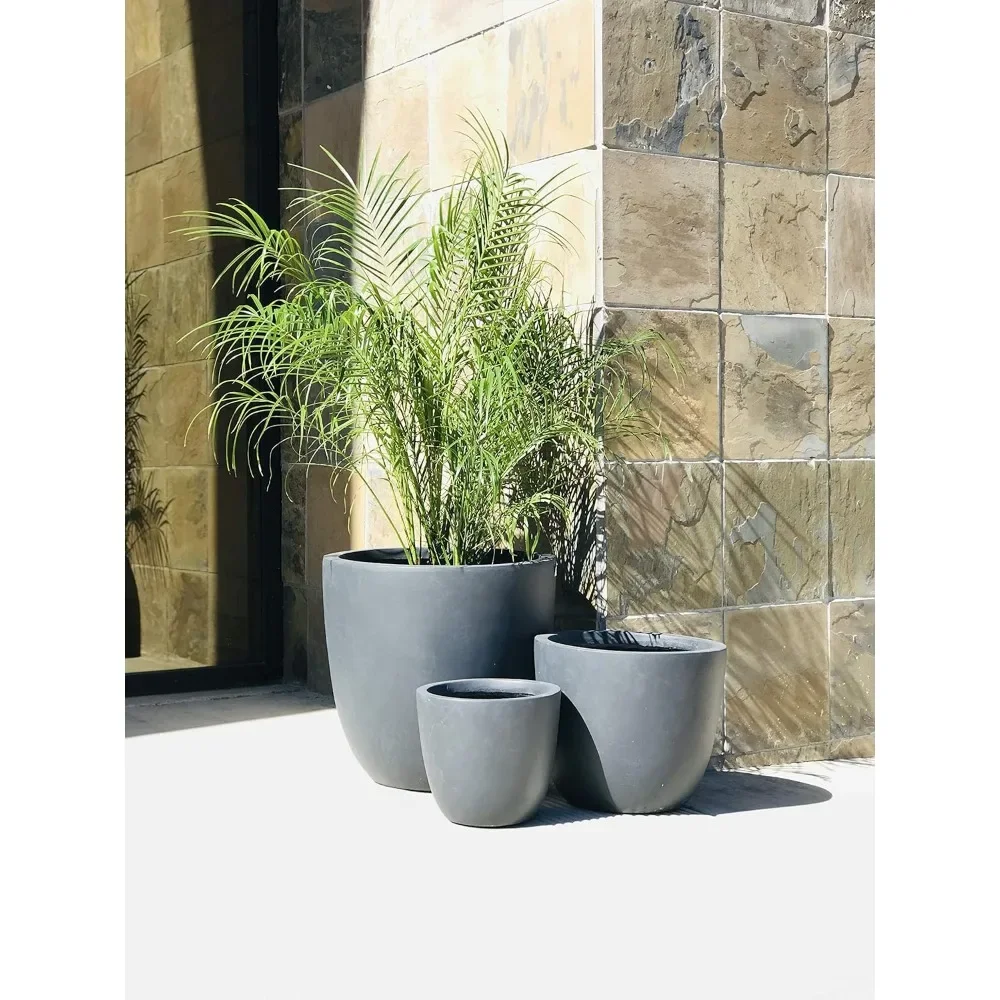 

Flower Pot Lightweight Concrete Modern Seamless Outdoor Round Planter, Granite Home Garden Pots & Planters