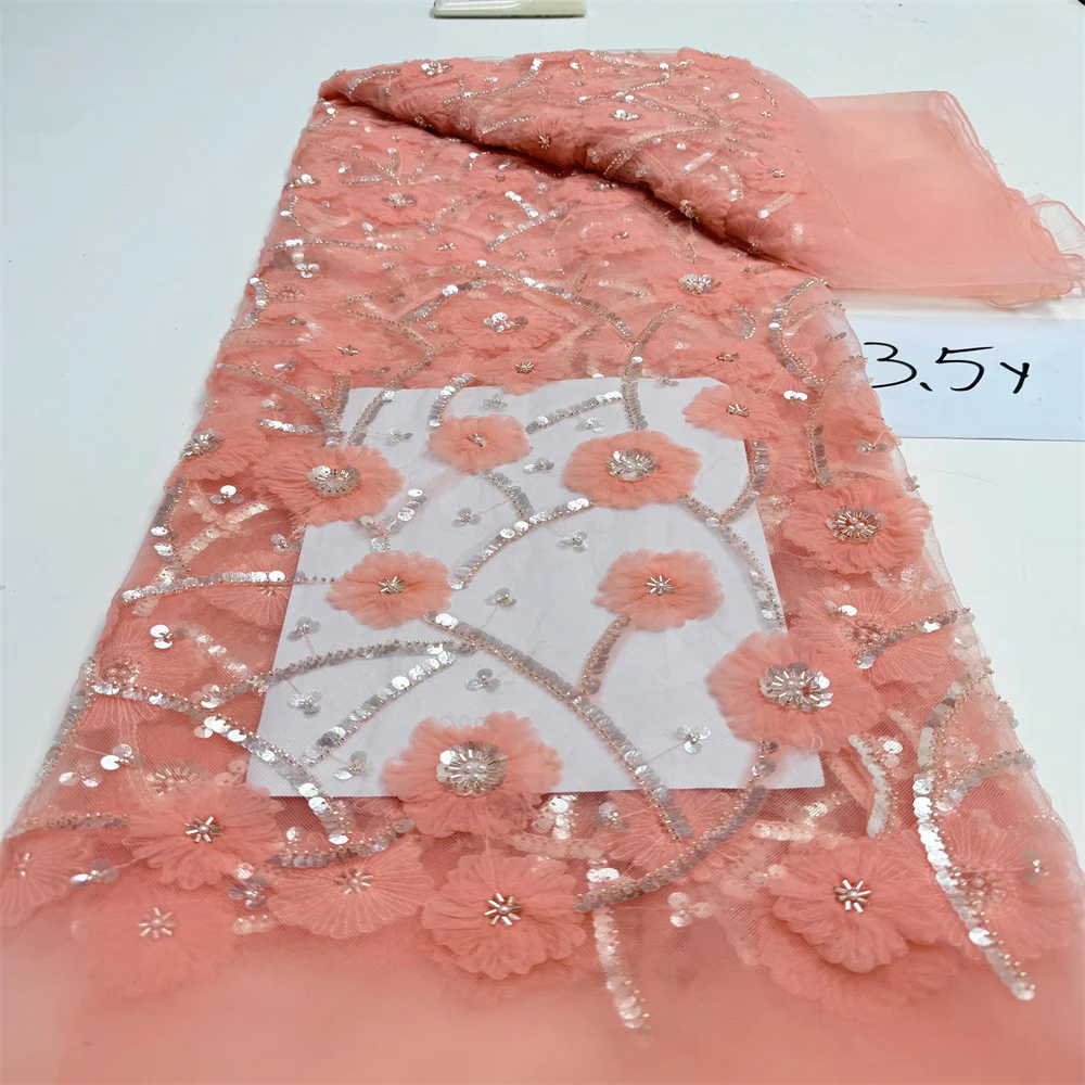 قماش دانتيل أفريقي عالي الجودة دانتيل نيجيري مطرز بالترتر قماش شبكي فرنسي 3.5 ياردات لخياطة فساتين حفلات الزفاف #1