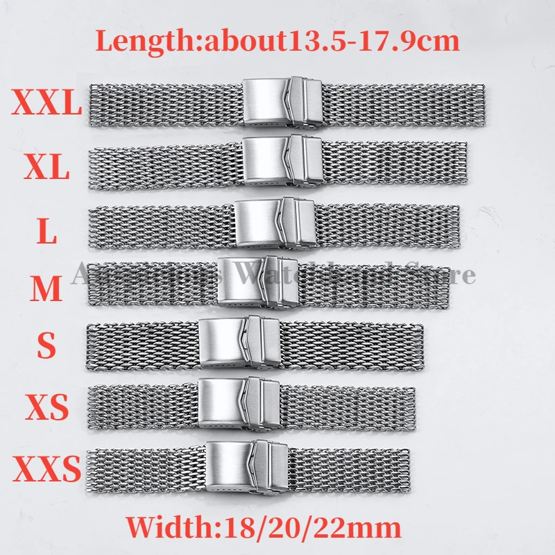 18/20/22mm Steel Dive Shark Strap Mesh for Milanese Watch Bracelet for Seiko 5 Weaving Double Snap Strap for Breitling Omega