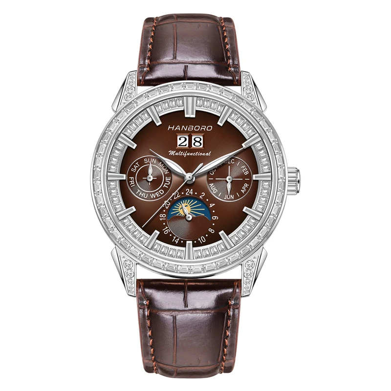 HANBORO Orologio automatico da uomo 42mm Orologio da polso meccanico Impermeabile Zaffiro luminoso 24 ore Data Miyota 82S0 Quadrante in cristallo Lunetta