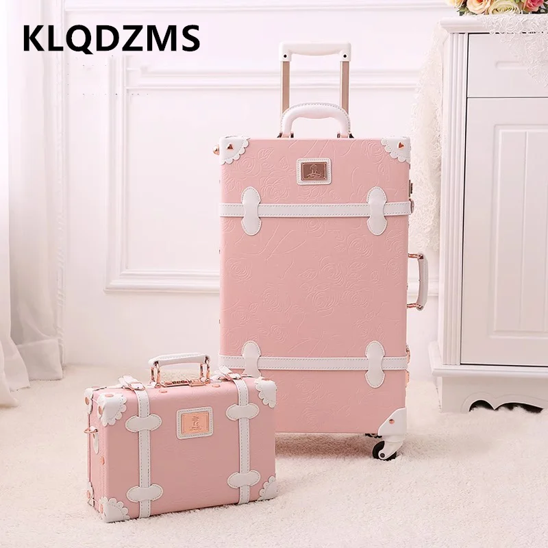 KLQDZMS Suitcase on Wheels Women's Boarding Box PU Trolley Case Travel Bag Set 20