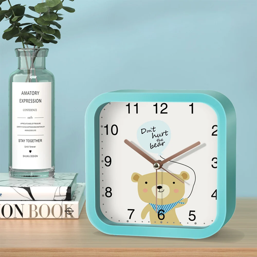 13CM Square Silent Alarm Clock Cartoon Small Clock Bedroom Bedside Table Alarm Clock Non Ticking Student Wake Up Gift