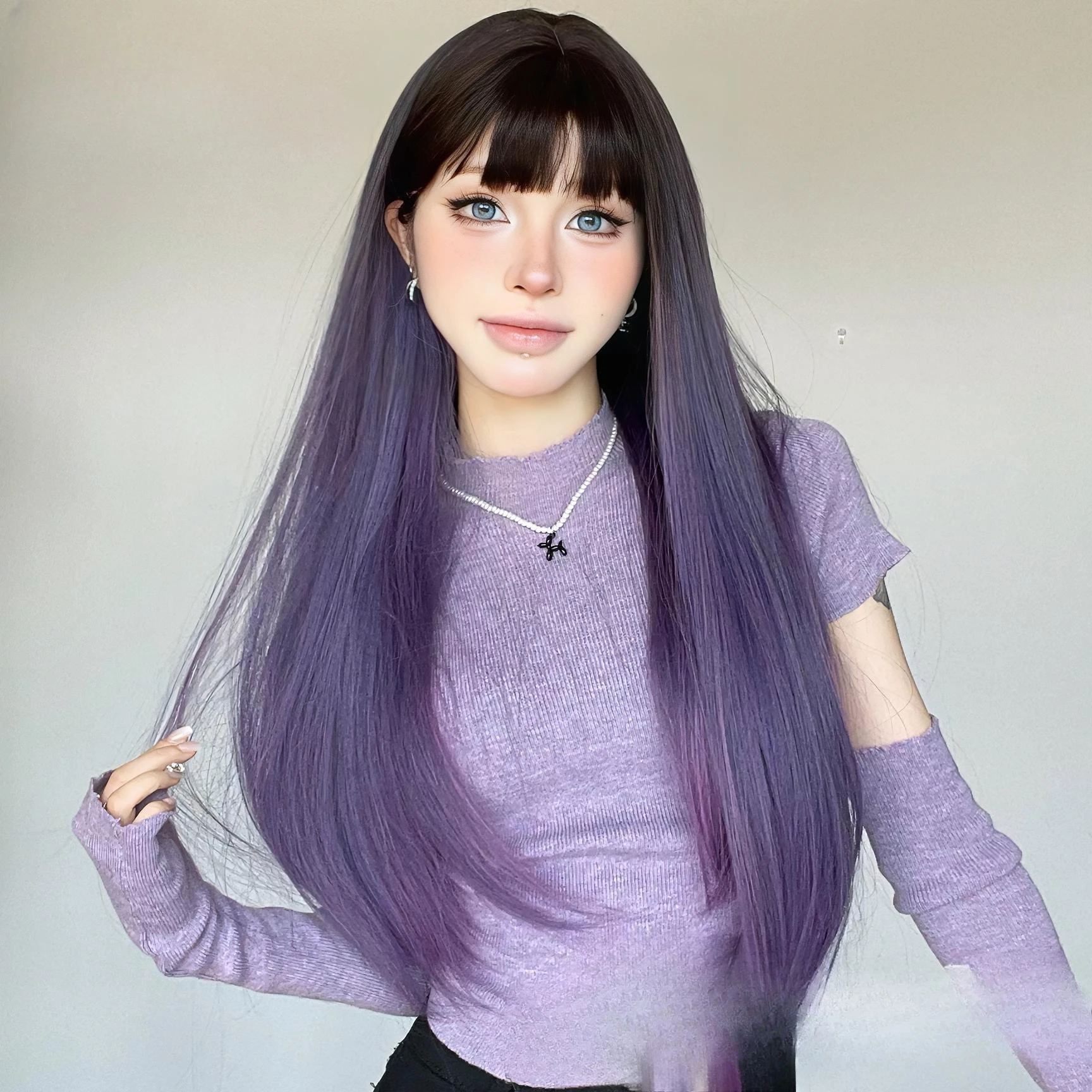 شعر مستعار نسائي طويل، تغيير تدريجي، غطاء كامل، تشذيب الوجه اليومي، تغيير تدريجي، شعر طويل مجعد