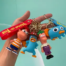 Disney Cartoon Phineas and Ferb Keychain Anime Cute Figure Schoolbag Keyring Pendent Car Key Accessories Birthday Gift for Kids