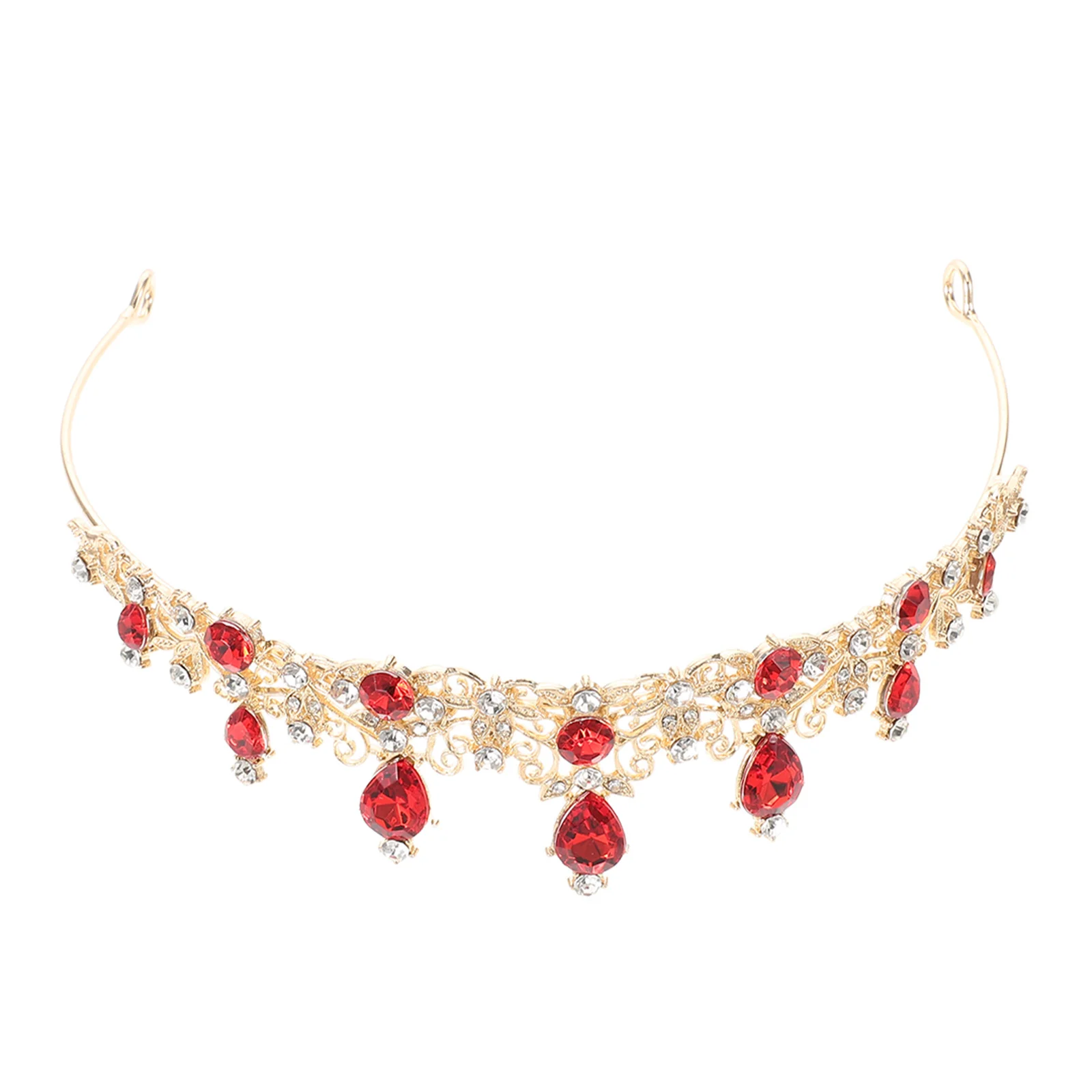 

Wedding Headpiece for Bride Rhinestone Crystal Tiara Hair Band Princess Style Lightweight Comfortable Red Vintage Bridal Crowns