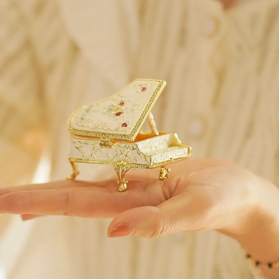 Miniature Piano Cloisonné Enamel Jewelry Box Handmade Vintage Rings Storage Boxes Home Decor
